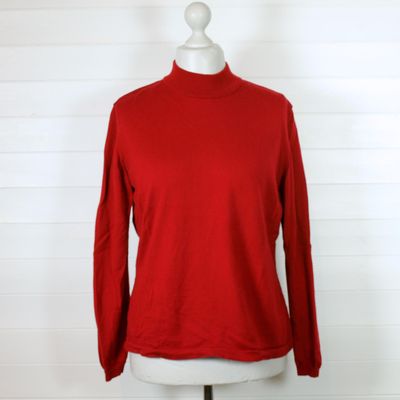 LADIES RED MERINO WOOL POLO NECK JUMPER - S