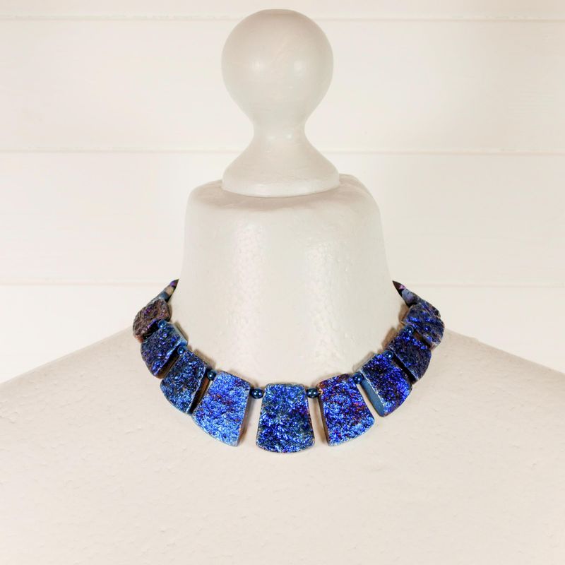 Stunning Cobalt Blue Druzy &amp; Hematite Necklace