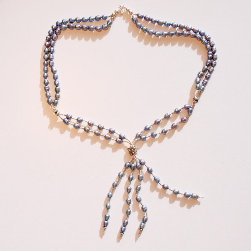 Grey Pearl Lariat Necklace
