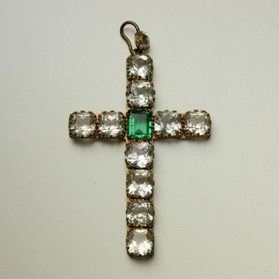Extra Large Vintage Sparkly Glass &amp; Gold Metal Cross