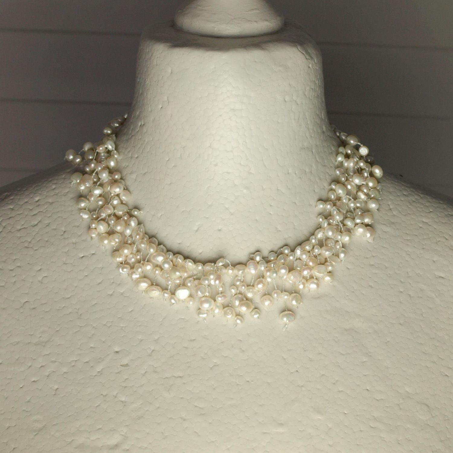 Fabulous Cream Tassel Pearl Necklace on 925 Silver