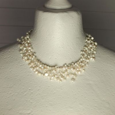 Fabulous Cream Tassel Pearl Necklace on 925 Silver