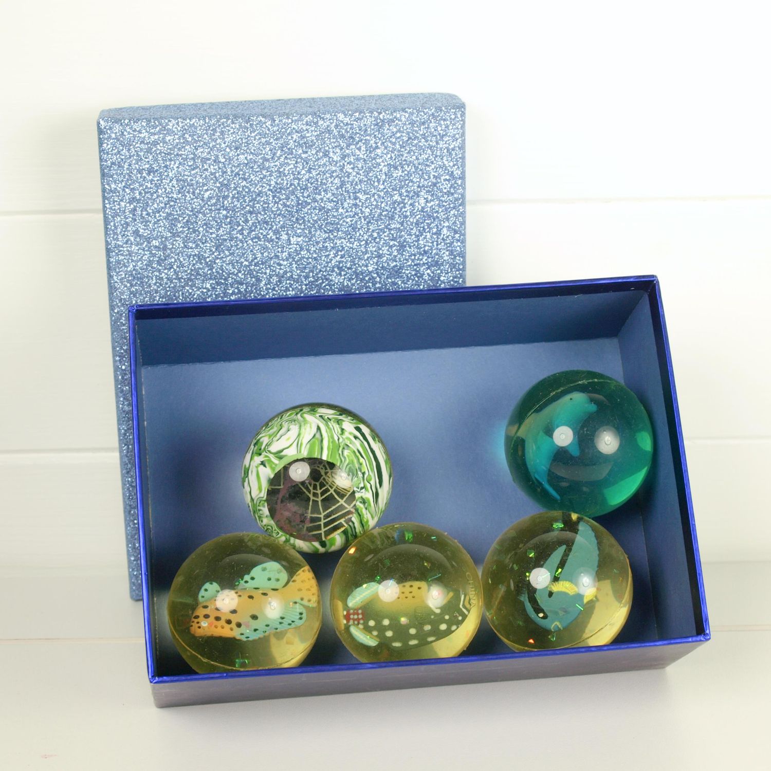 Rare Set of Five Large Vintage Bouncy Balls in Box