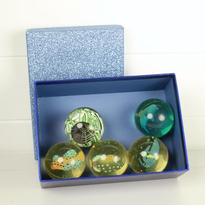 Rare Set of Five Large Vintage Bouncy Balls in Box