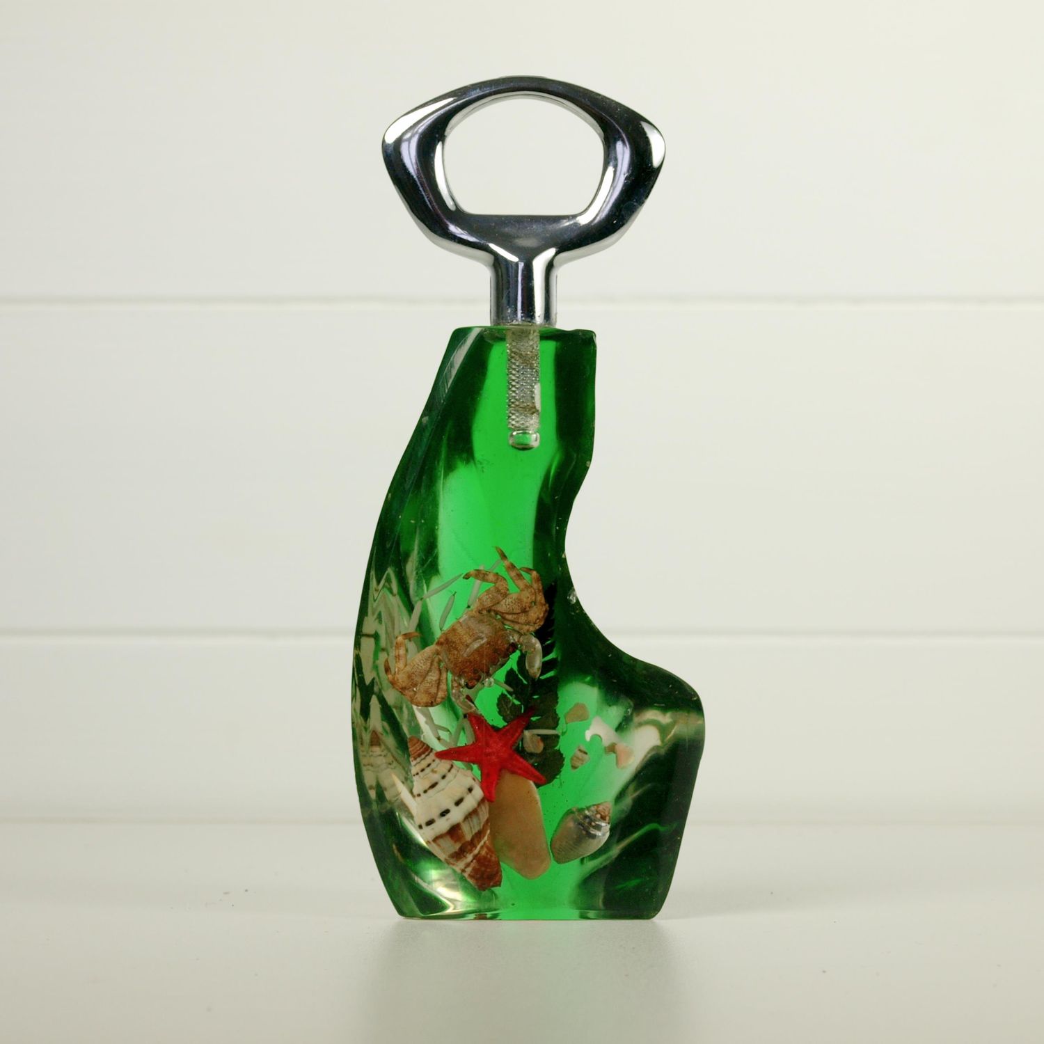 Vintage Green Resin &amp; Sealife Bottle Opener