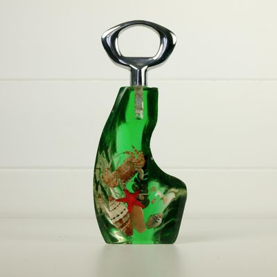 Vintage Green Resin &amp; Sealife Bottle Opener
