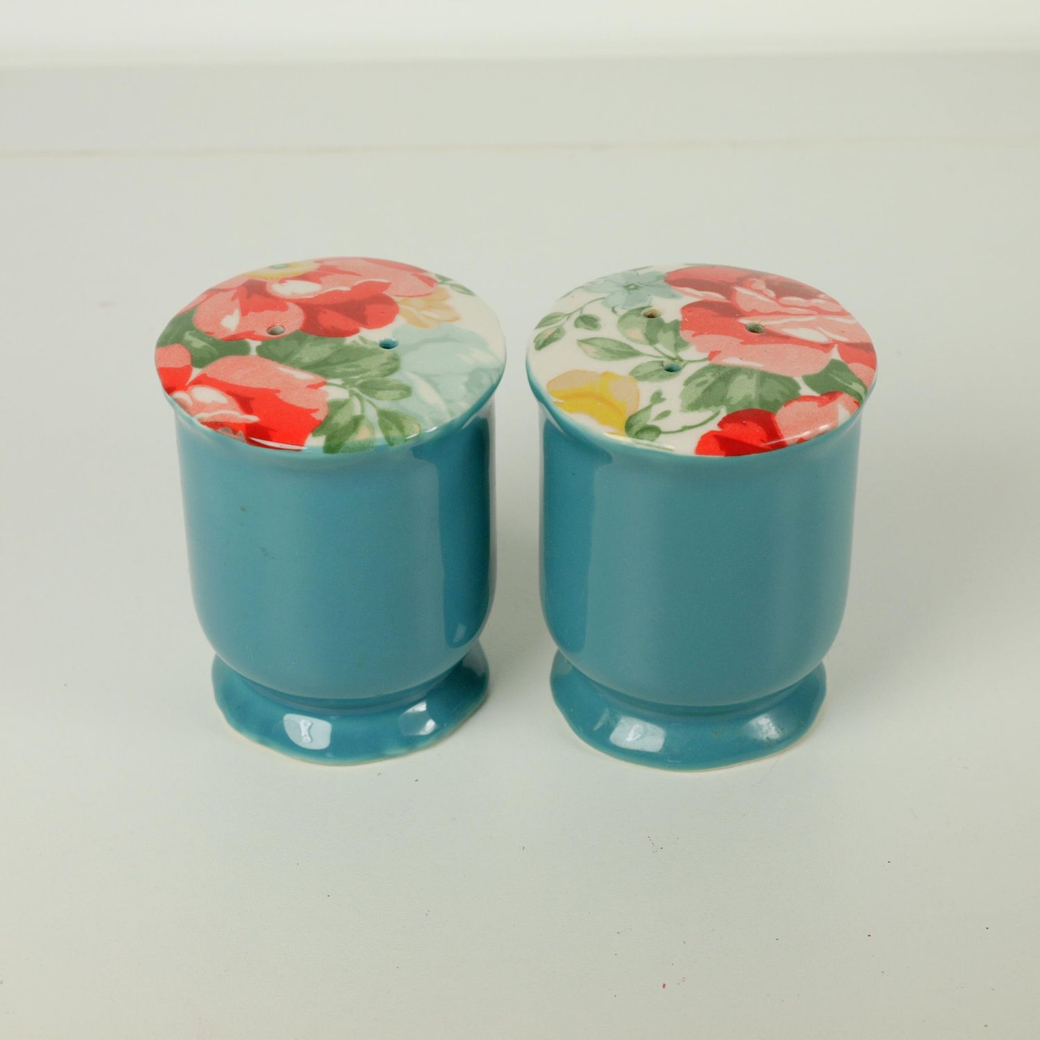 Ceramic Salt &amp; Pepper Shakers -Blue &amp; Floral
