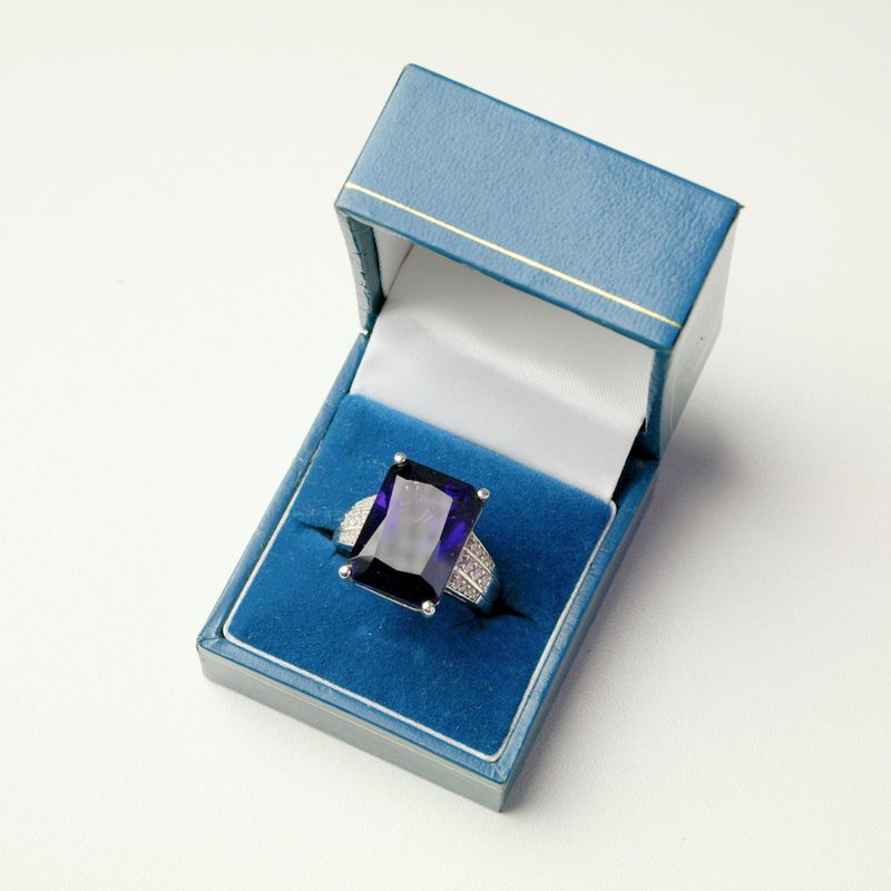 925 Silver Ring with Purple Stone &amp; CZs