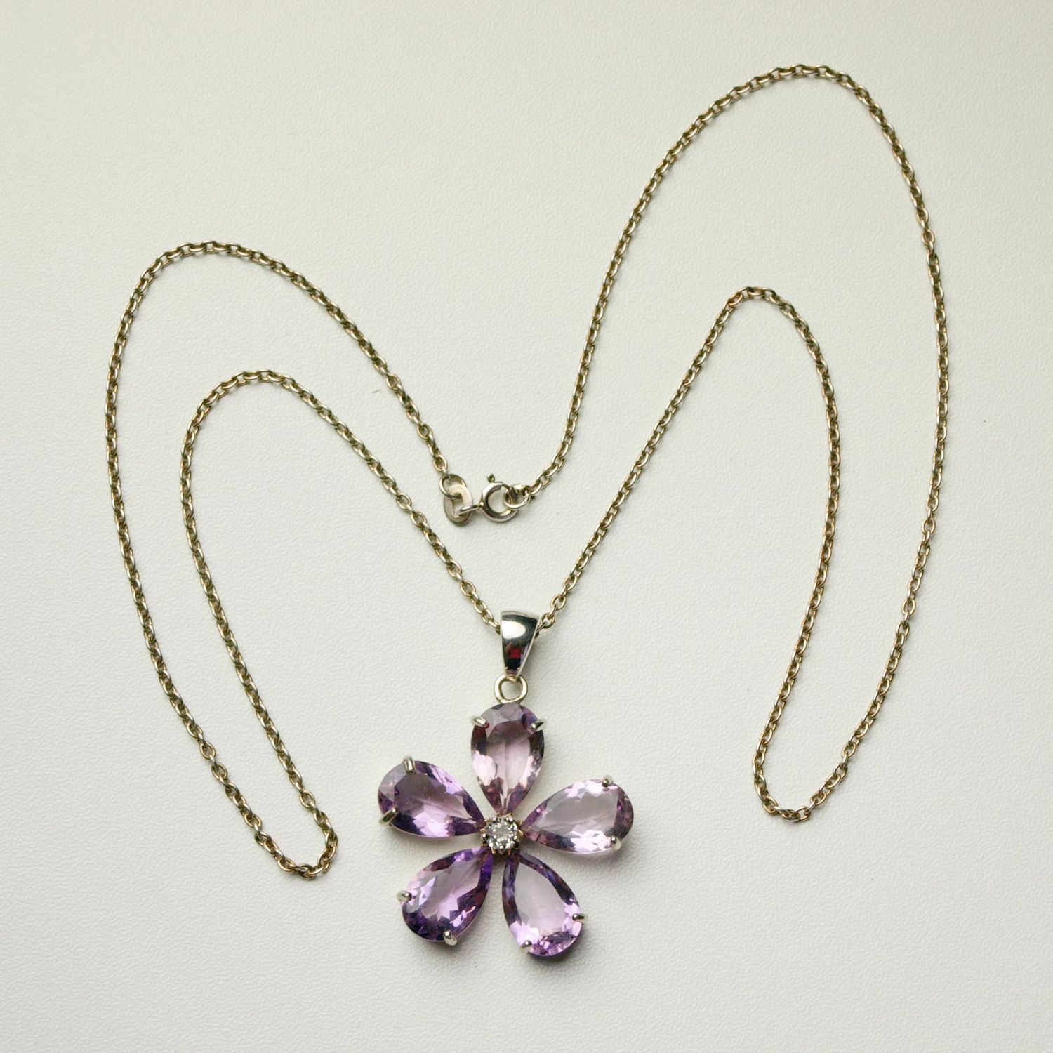Solid 925 Silver &amp; Amethyst Style Flower Pendant