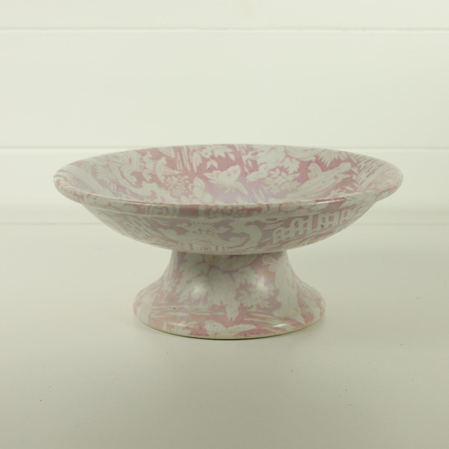 Antique Chinese Pink Stoneware Handmade Footed Comport Bowl