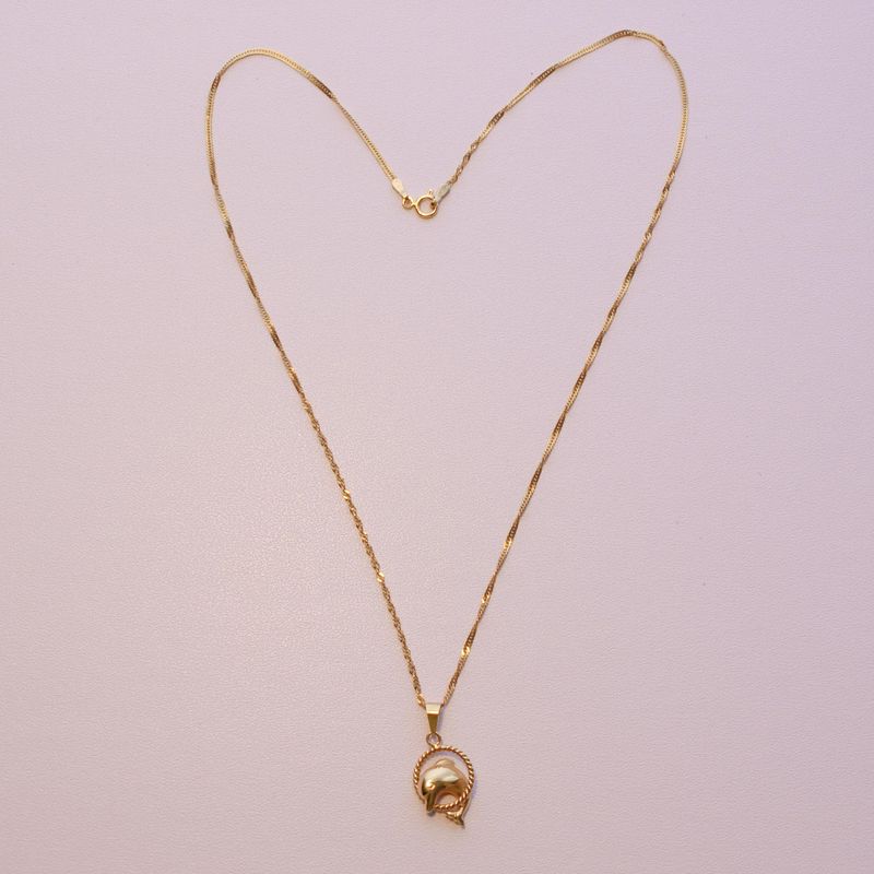 Solid 14k Gold Dolphin Necklace 