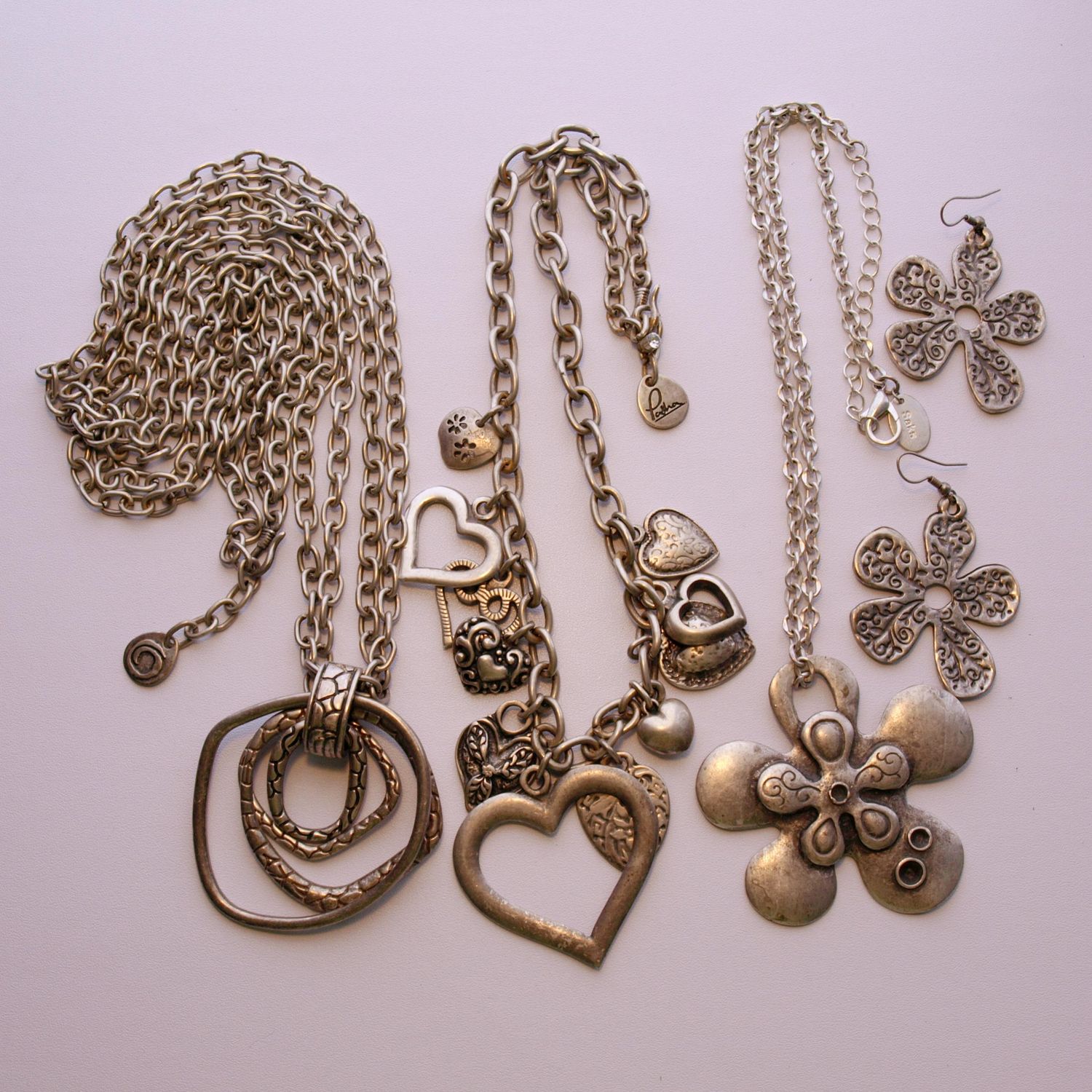 90s Metal Necklace &amp; Earrings Lot - Pasha &amp; Saks