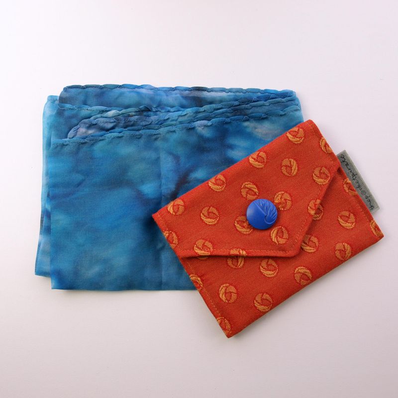 Handmade Blue Silk Scarf &amp; Handmade Red Purse