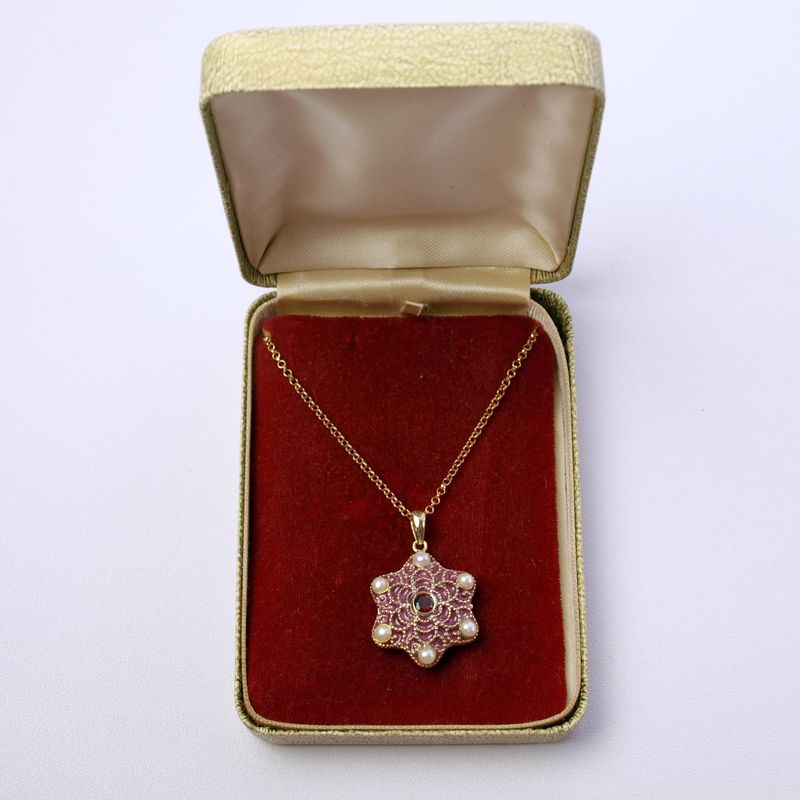 Vintage Solid Silver Necklace &amp; Pearl, Ruby Locket