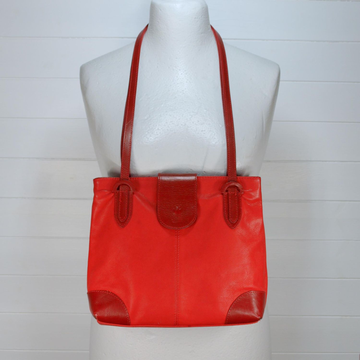 Ladies Red Leather Medium Sized Tote Shoulder Bag Florence Italy