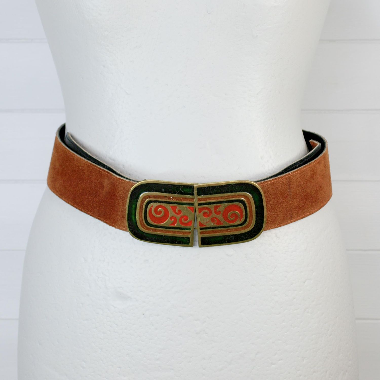 Vintage 70s 'Golden Hands' Brown Suede Belt