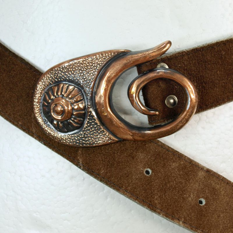 Vintage Brown Suede &amp; Copper Buckle Belt - Small