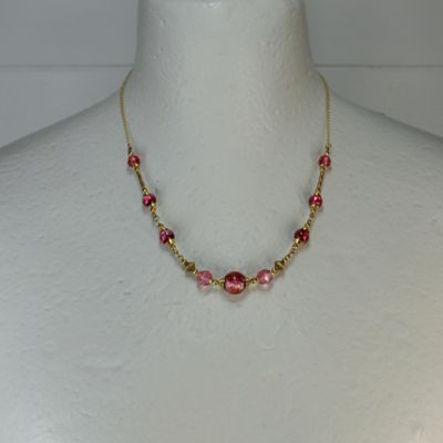Vintage Pink Foil Glass Goldtone Necklace