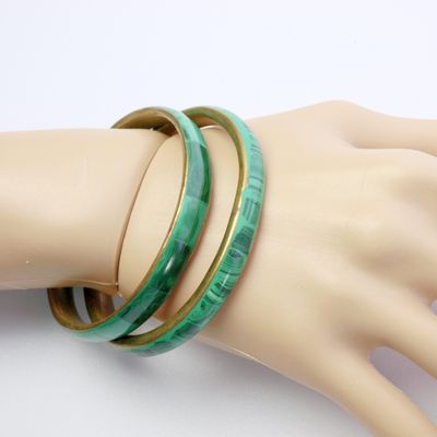 Two Vintage Malachite &amp; Brass Bangles