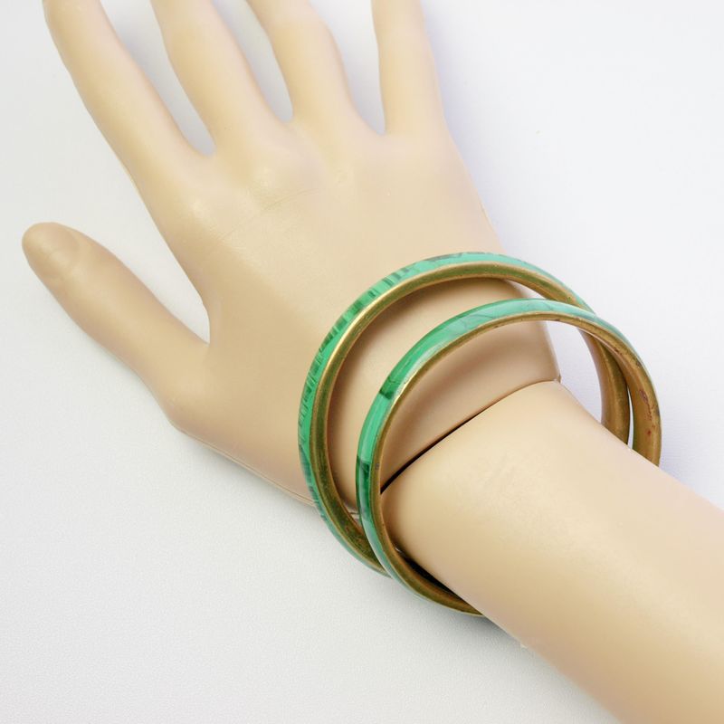 Two Vintage Malachite &amp; Brass Bangles