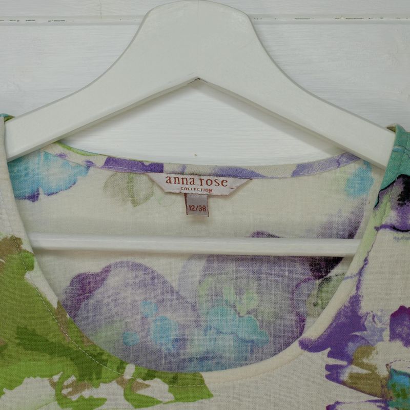 Anna Rose Linen Summer Floral Short Sleeve Top - 12