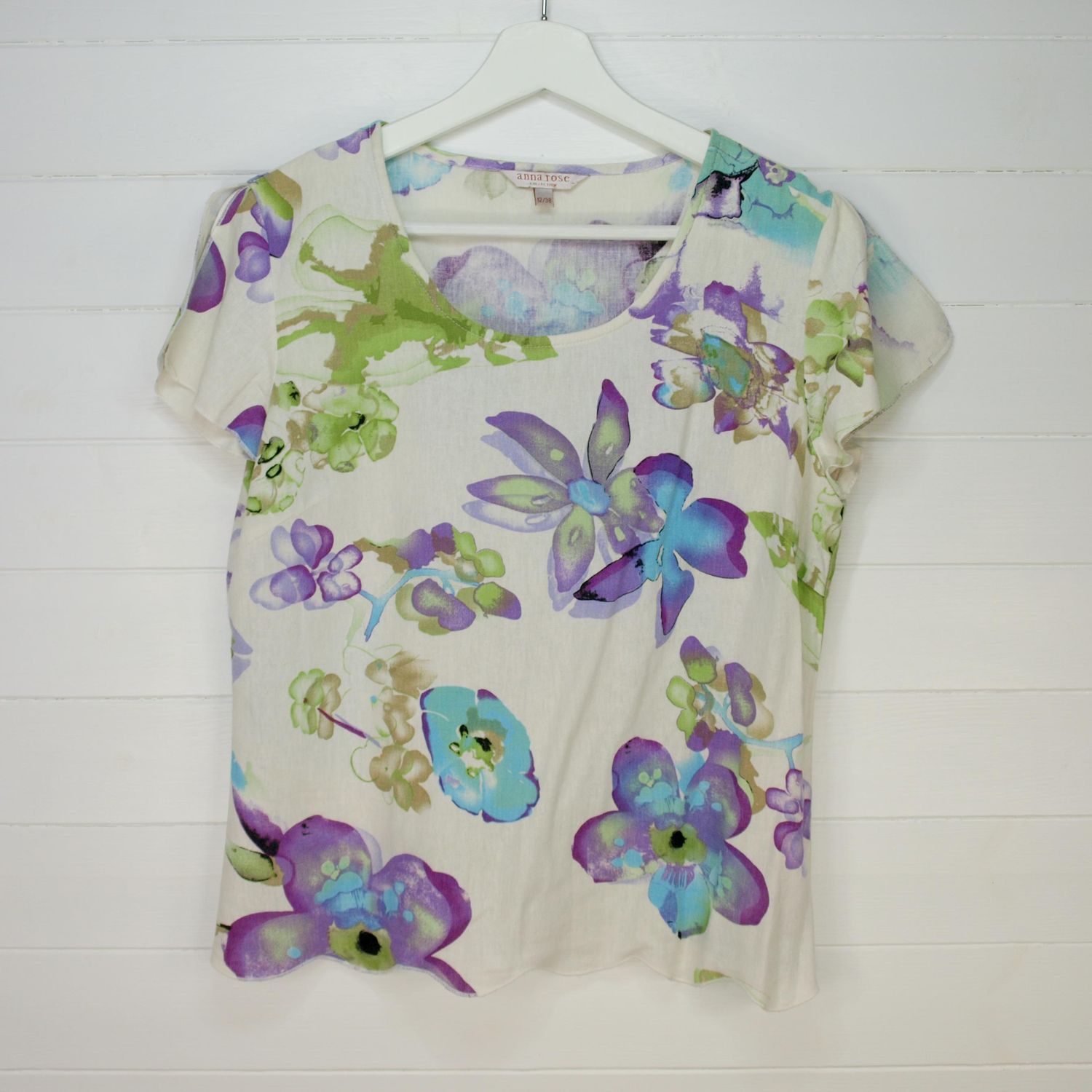 Anna Rose Linen Summer Floral Short Sleeve Top - 12