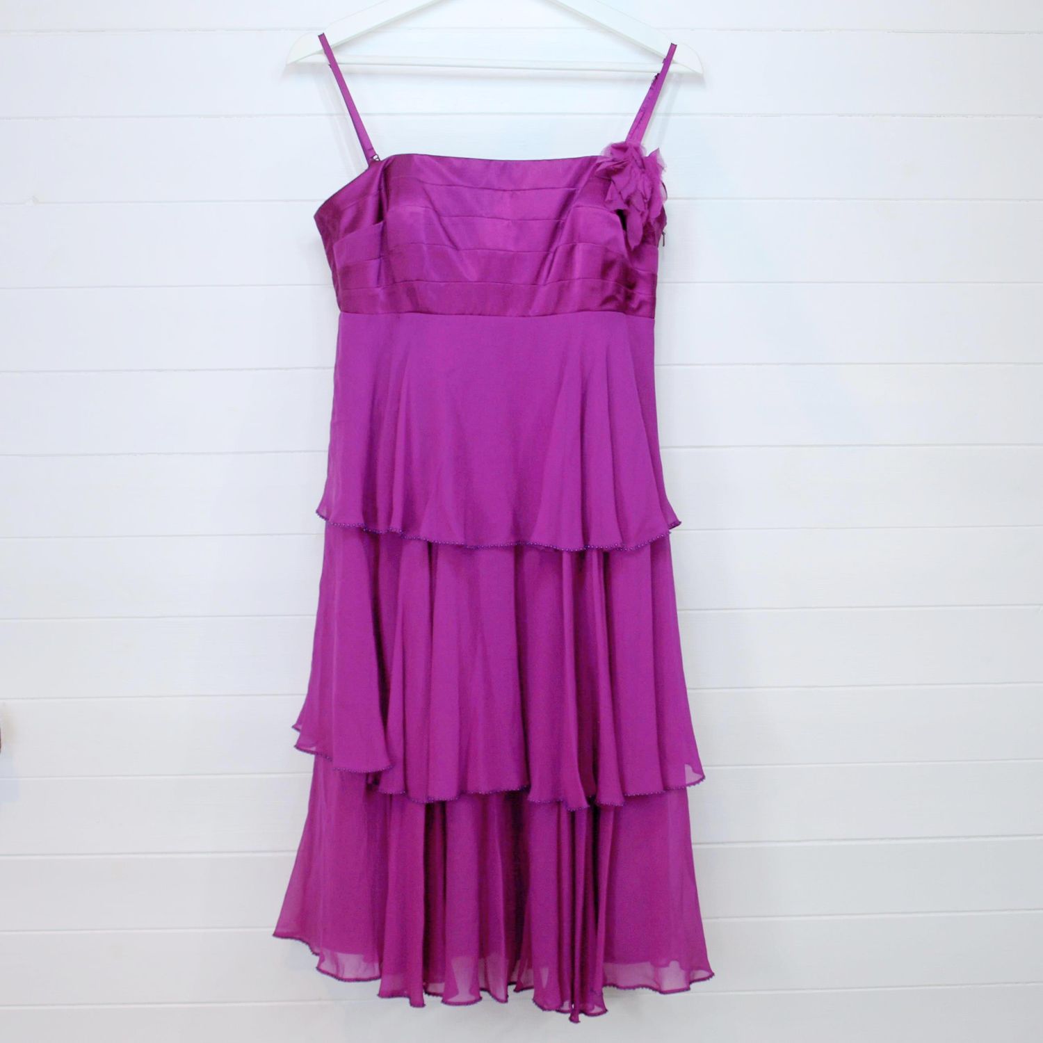 Monsoon Magenta Pink Floaty Tiered Silk Party Dress - 12