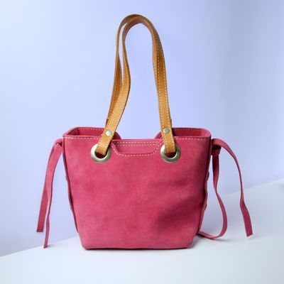 Pioneros - Hand Crafted Thick Hide Pink Suede Small Bucket Bag