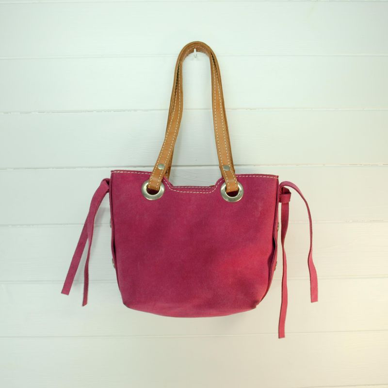 Pioneros - Hand Crafted Pink Suede Small Bucket Bag