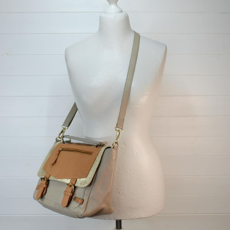 La Redoute Mademoiselle R. Beige, Tan &amp; Gold Leather Shoulder Bag