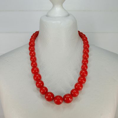 Vintage 1930s Red Plastic Necklace - Very Chunky Hand Carved