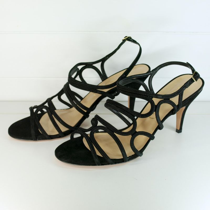 Vicenza Italian Black Suede High Heel Sandals - 41