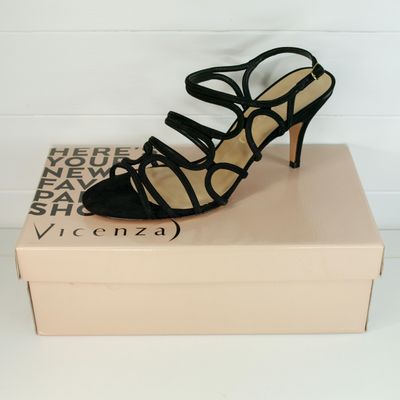 Vicenza Italian Black Suede High Heel Sandals - 41