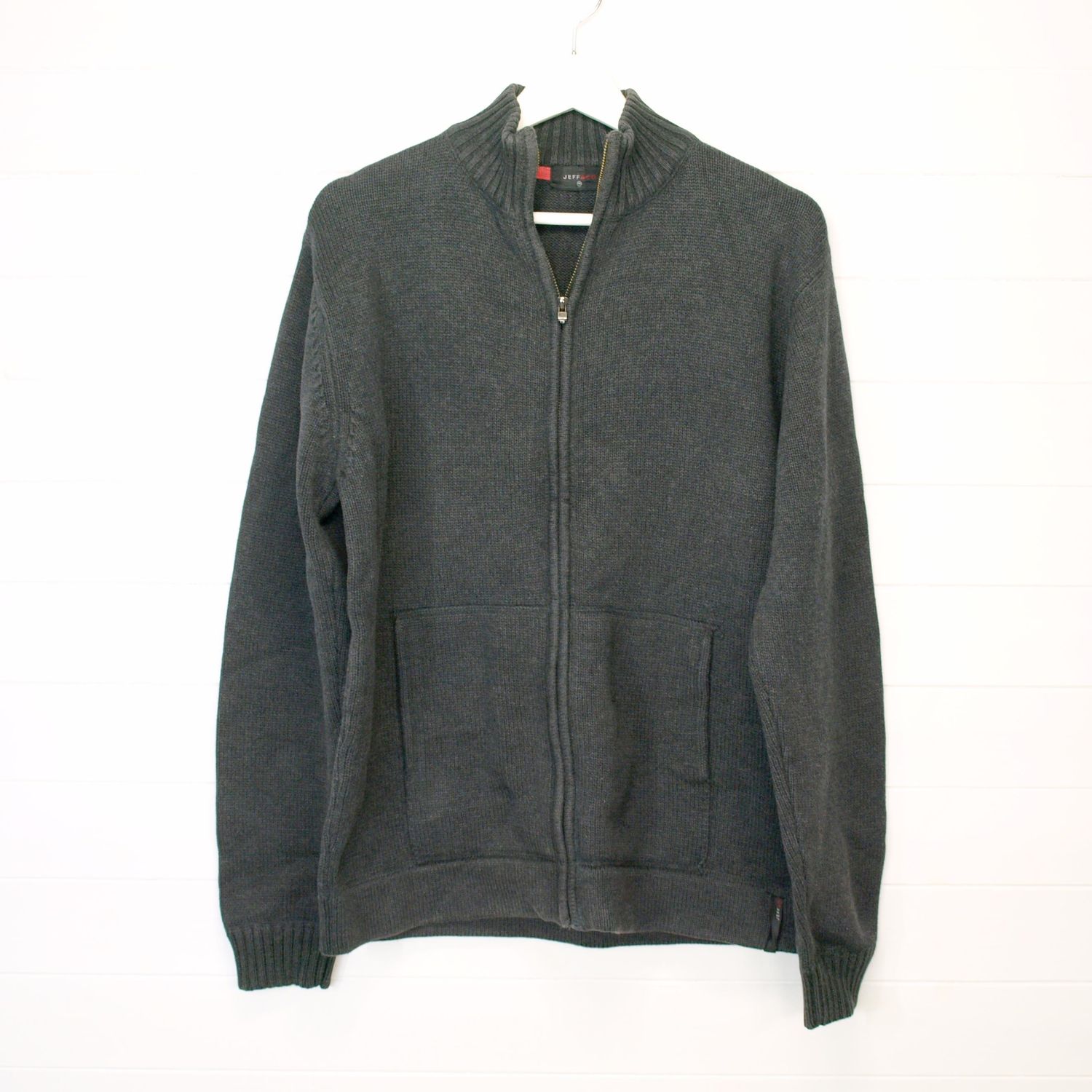 Jeff &amp; Co Dark Grey Cotton Zipped Cardigan