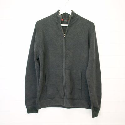 Jeff &amp; Co Dark Grey Cotton Zipped Cardigan