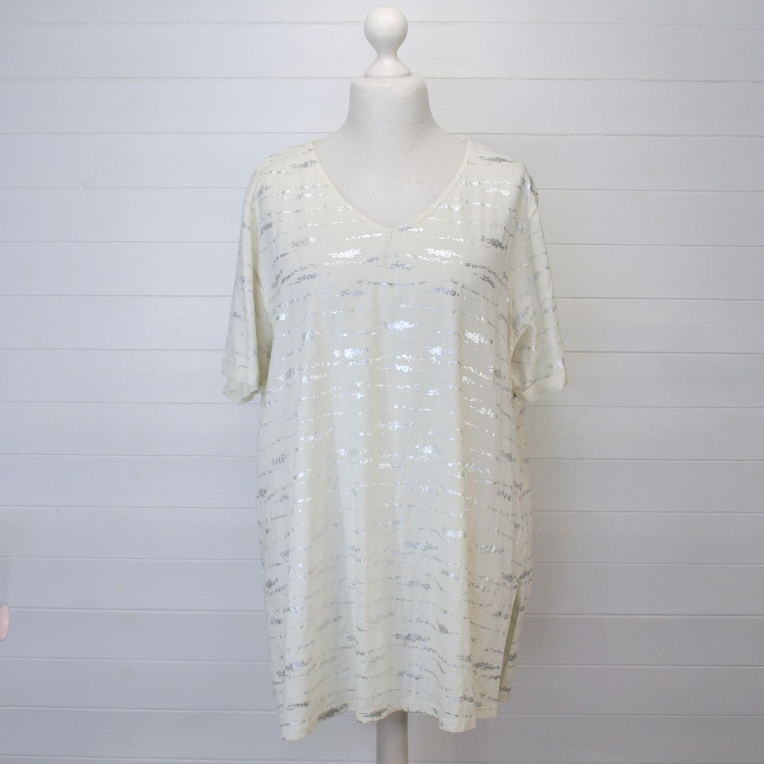 Yours Cream &amp; Silver Cotton Summer Tunic Top - 22-24