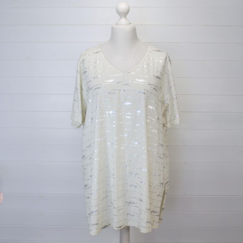 Yours Cream &amp; Silver Cotton Summer Tunic Top - 22-24