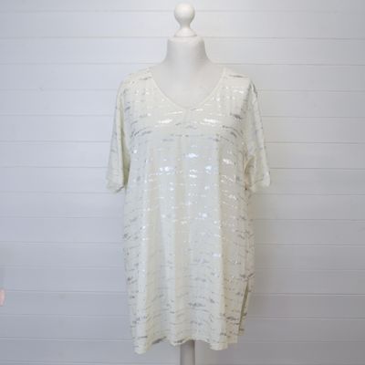 Yours Cream &amp; Silver Cotton Summer Tunic Top - 22-24