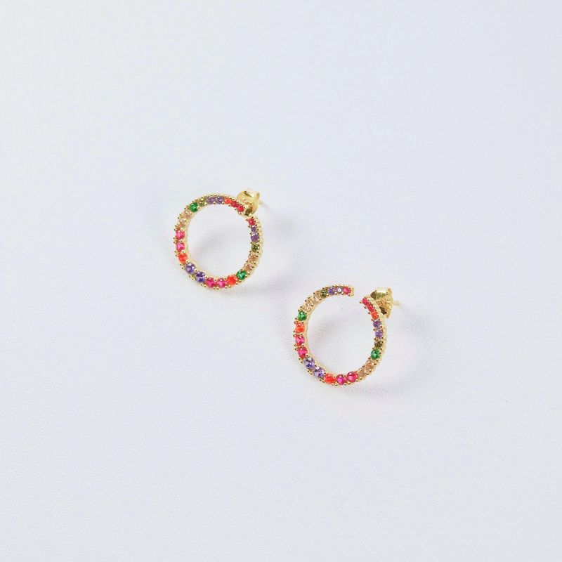 Gold Coloured 925 Rainbow CZ Hoop Earrings