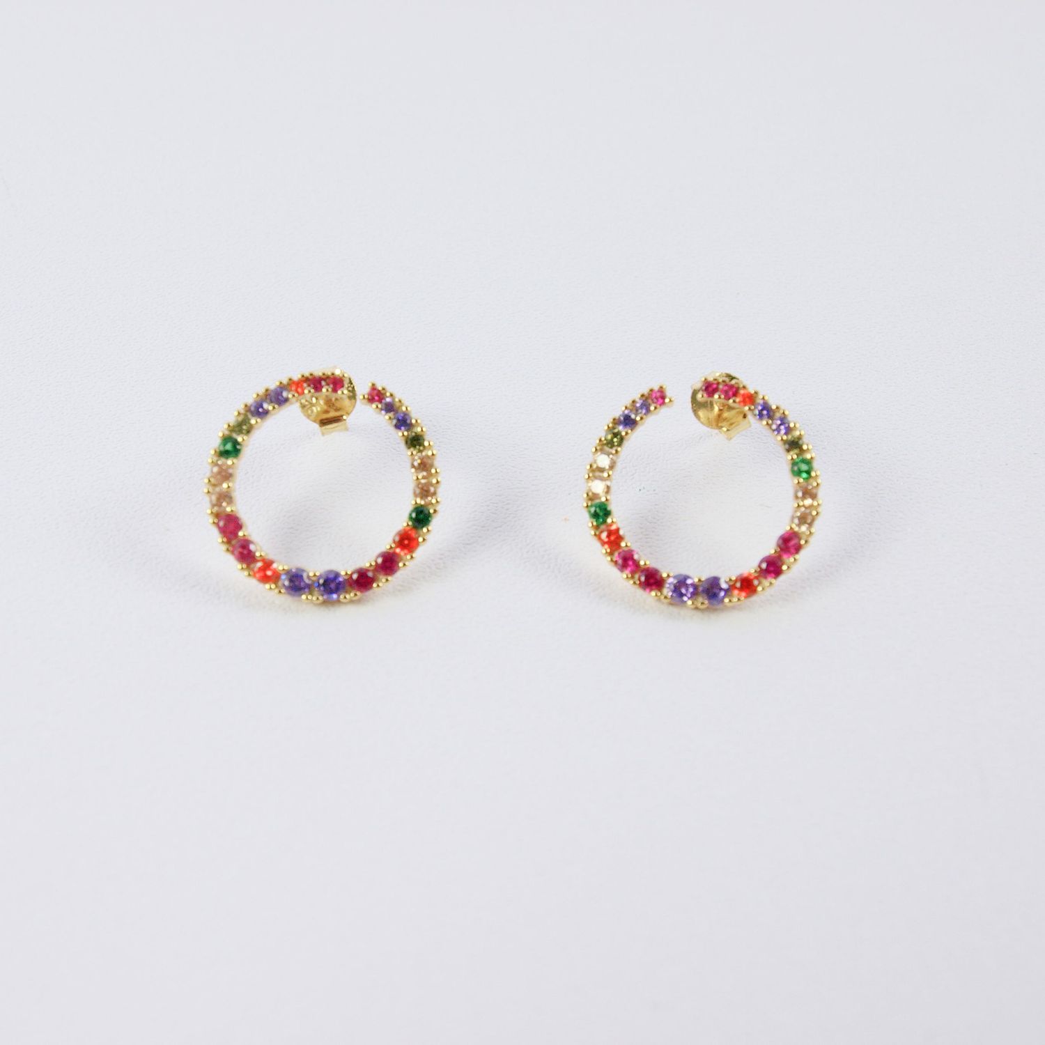 Gold Coloured 925 Rainbow CZ Hoop Earrings