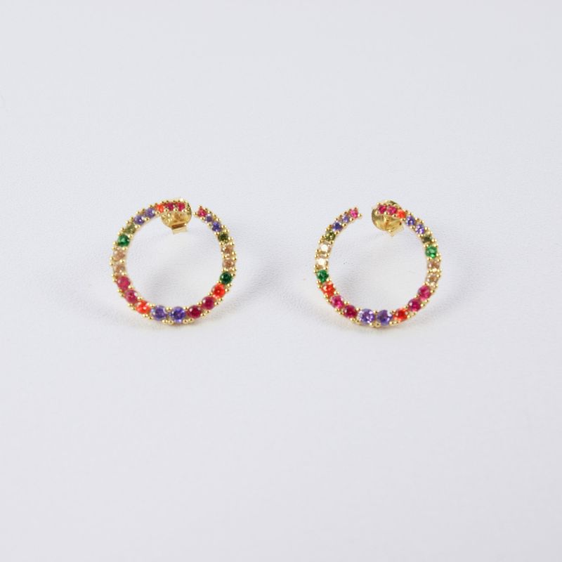 Gold Coloured 925 Rainbow CZ Hoop Earrings