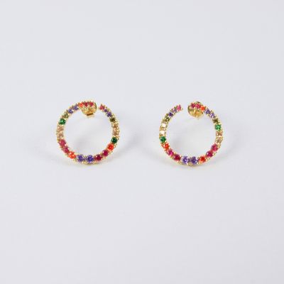 Gold Coloured 925 Rainbow CZ Hoop Earrings