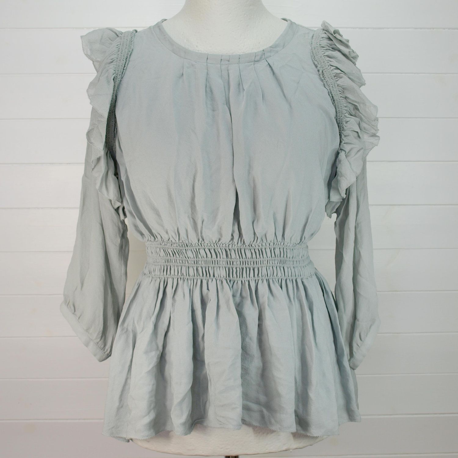 Whistles Grey Silk Ruffled Ladies Blouse - 8