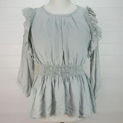 Whistles Grey Silk Ruffled Ladies Blouse - 8