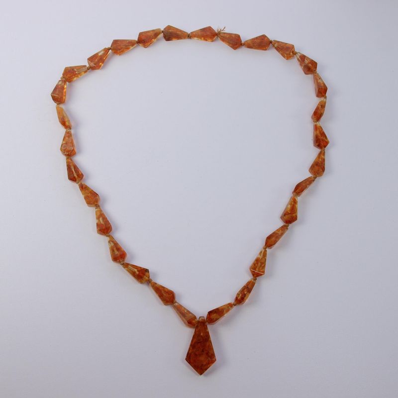 Antique Art Deco Resin Amber Geometric Hand Knotted Necklace
