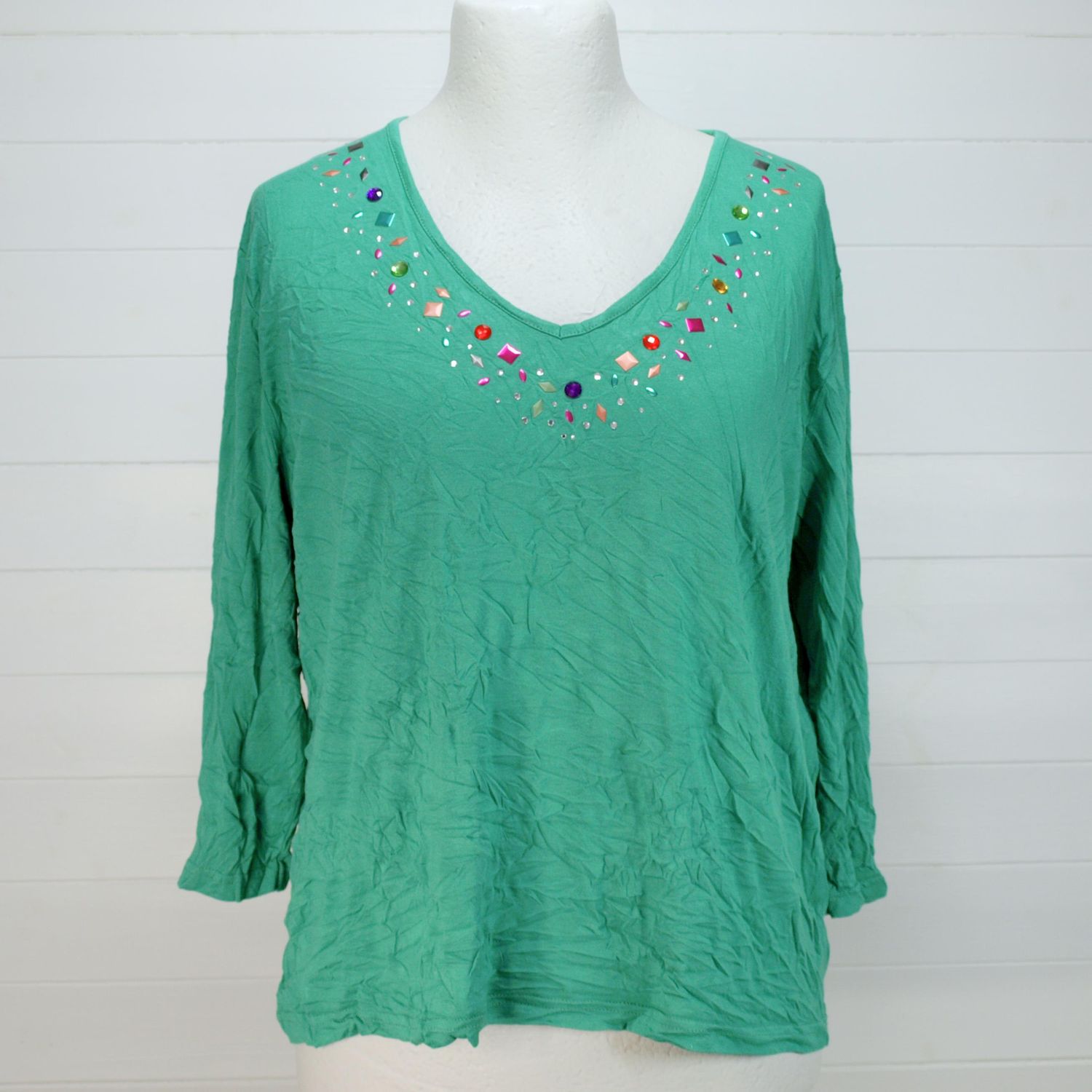 Afibel Green Viscose Sequin Top 