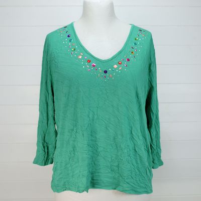 Afibel Green Viscose Sequin Top 
