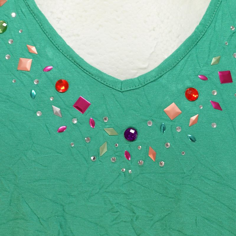 Afibel Green Spring Summer Green Viscose Sequin Top - 18?