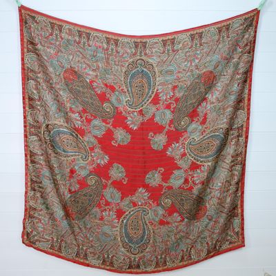 Vintage Silk Scarf Paisley - Hand Rolled - Self-Stripe