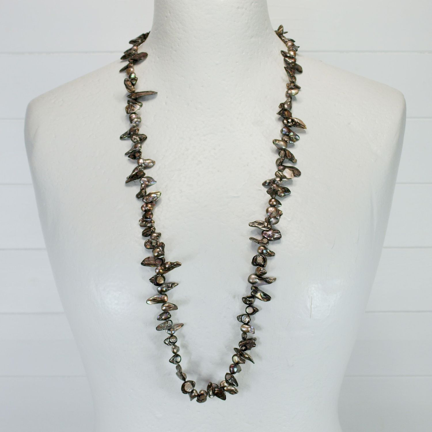 Grey Blister Pearl Long Necklace 94cm Long
